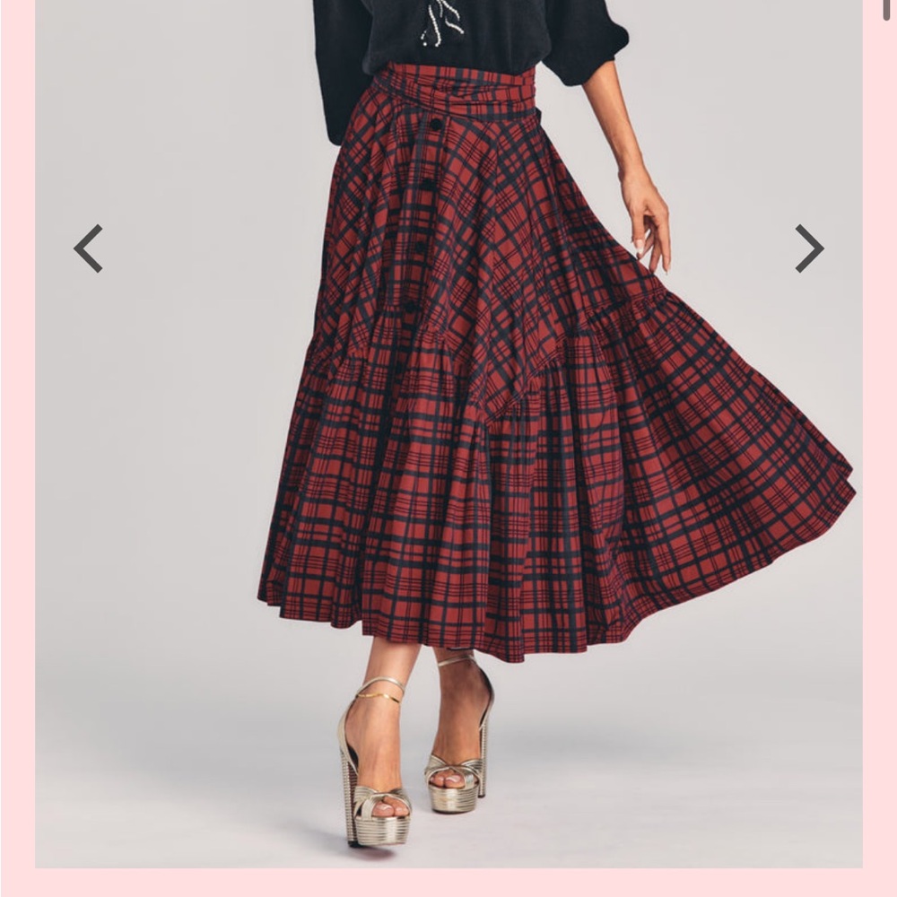 LoveShackFancy Bissett plaid midi skirt size 2